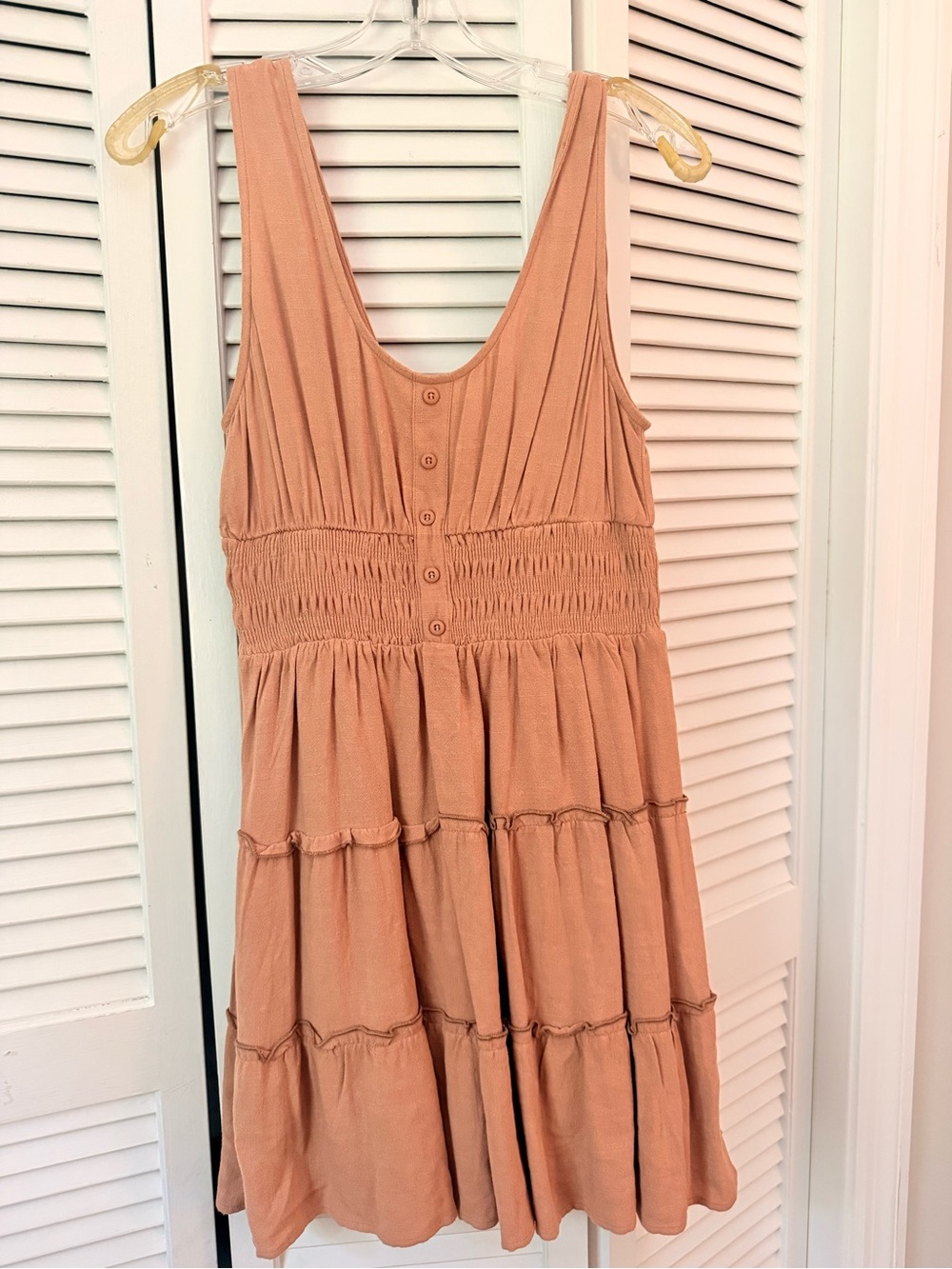 Tiered Smocked Waist Mini Dress in Rusty Terracotta - Picture 2 of 5